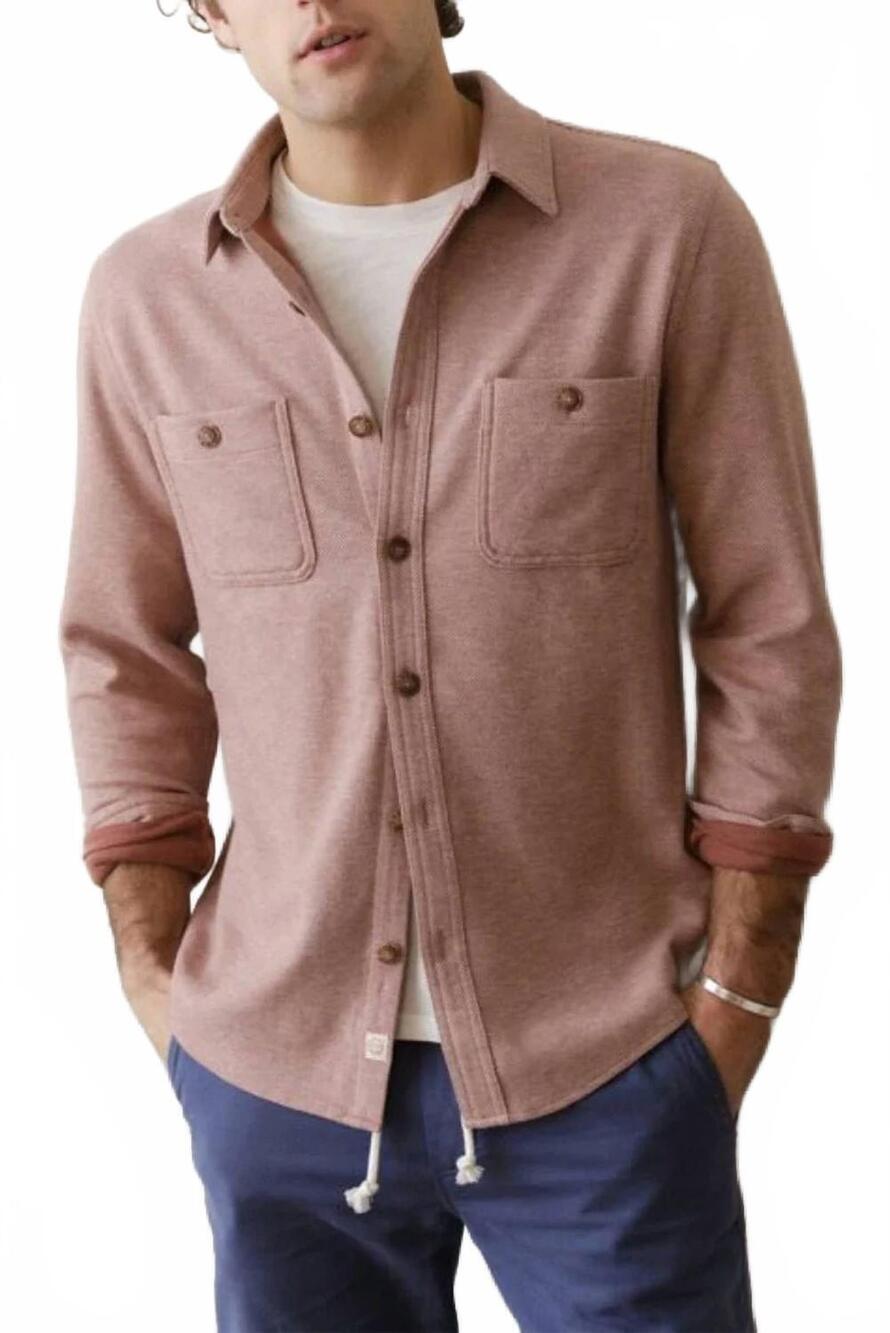NEW MARINE LAYER pacifica stretch twill overshirt in faded red